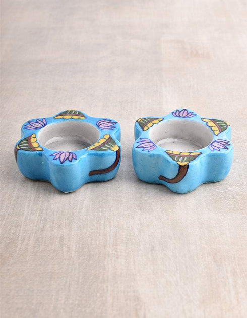 Blue Pottery T-Holder Set Of 2 Pcs.